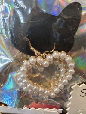 Gold Pearl Heart  Hoop Earrings - Elegant White Pearls Faux